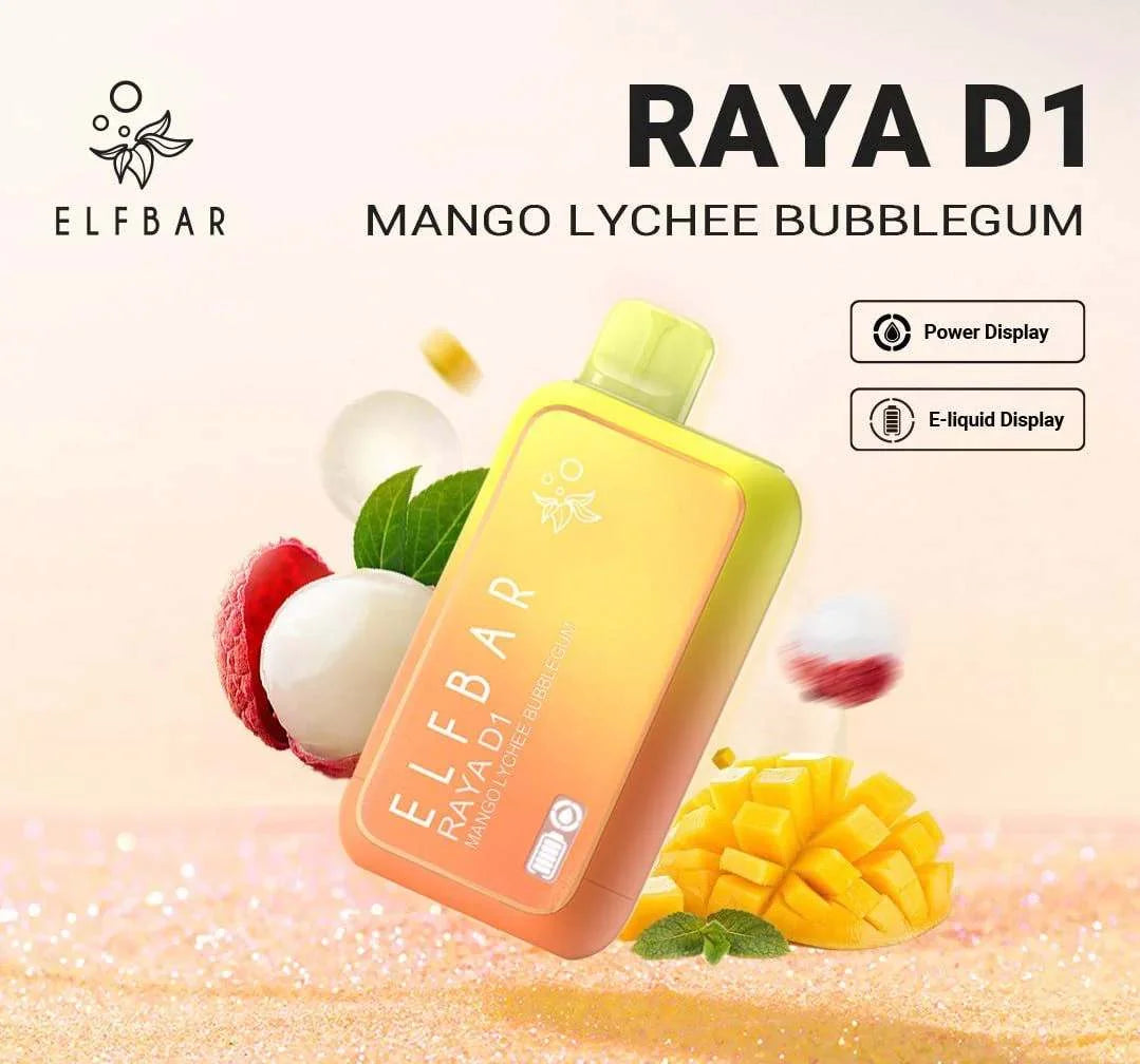ELF BAR RAYA D1 – 13,000 Puffs (Mango Lychee Bubblegum)