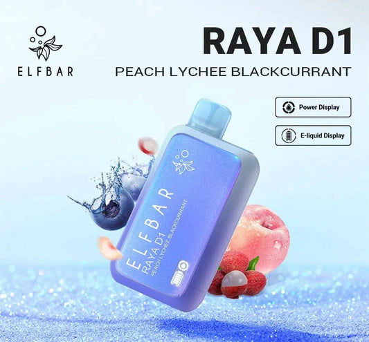 ELF BAR RAYA D1 – Peach Lychee Blackcurrant ( 13,000 Puffs )